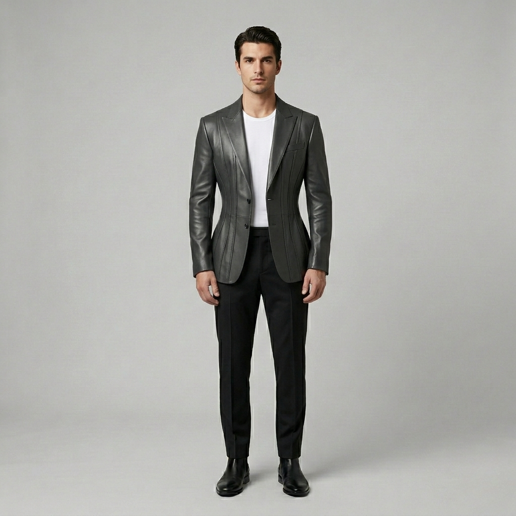 Tailored Leather Blazer Jacket