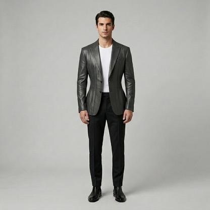 Tailored Leather Blazer Jacket